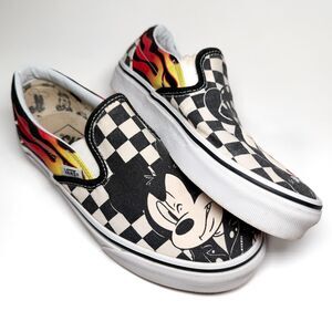 Vans x Disney Slip-On Mickey & Minnie Flames Checkered Sneakers Women 6  Men 4.5
